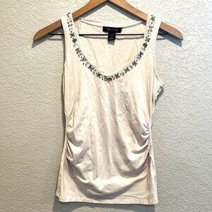 White House Black Market Cream with Jewel Neckline Tank Top XXS